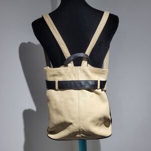 Bree Women's Soft Pebbled Leather Backpack Cream Black Travel